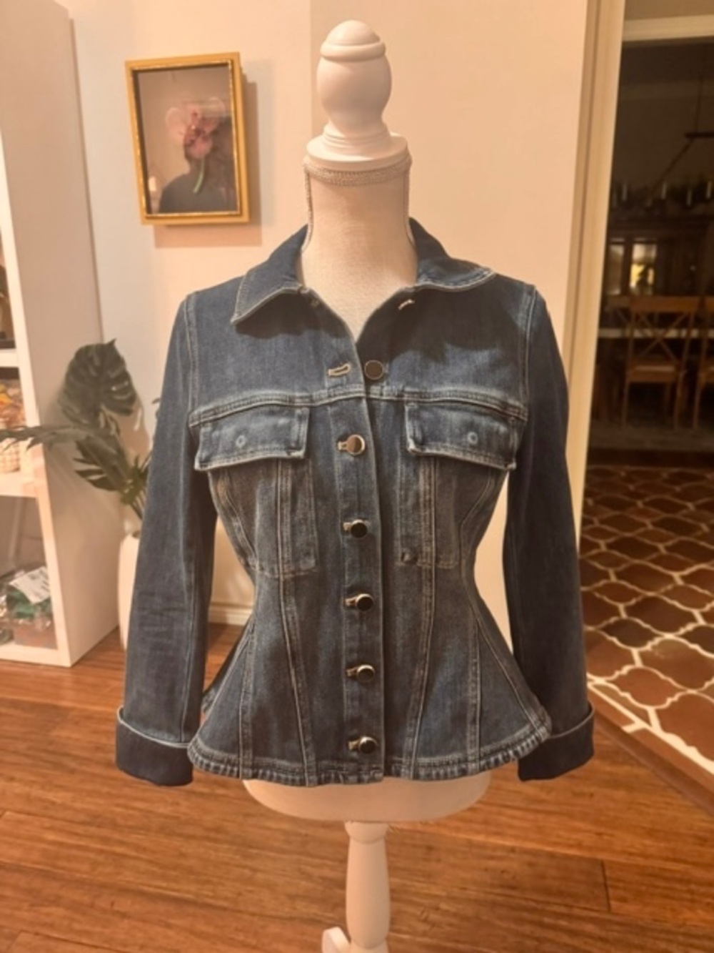 WHBM Dark Wash Denim Hour Glass Jean Jacket Size SP